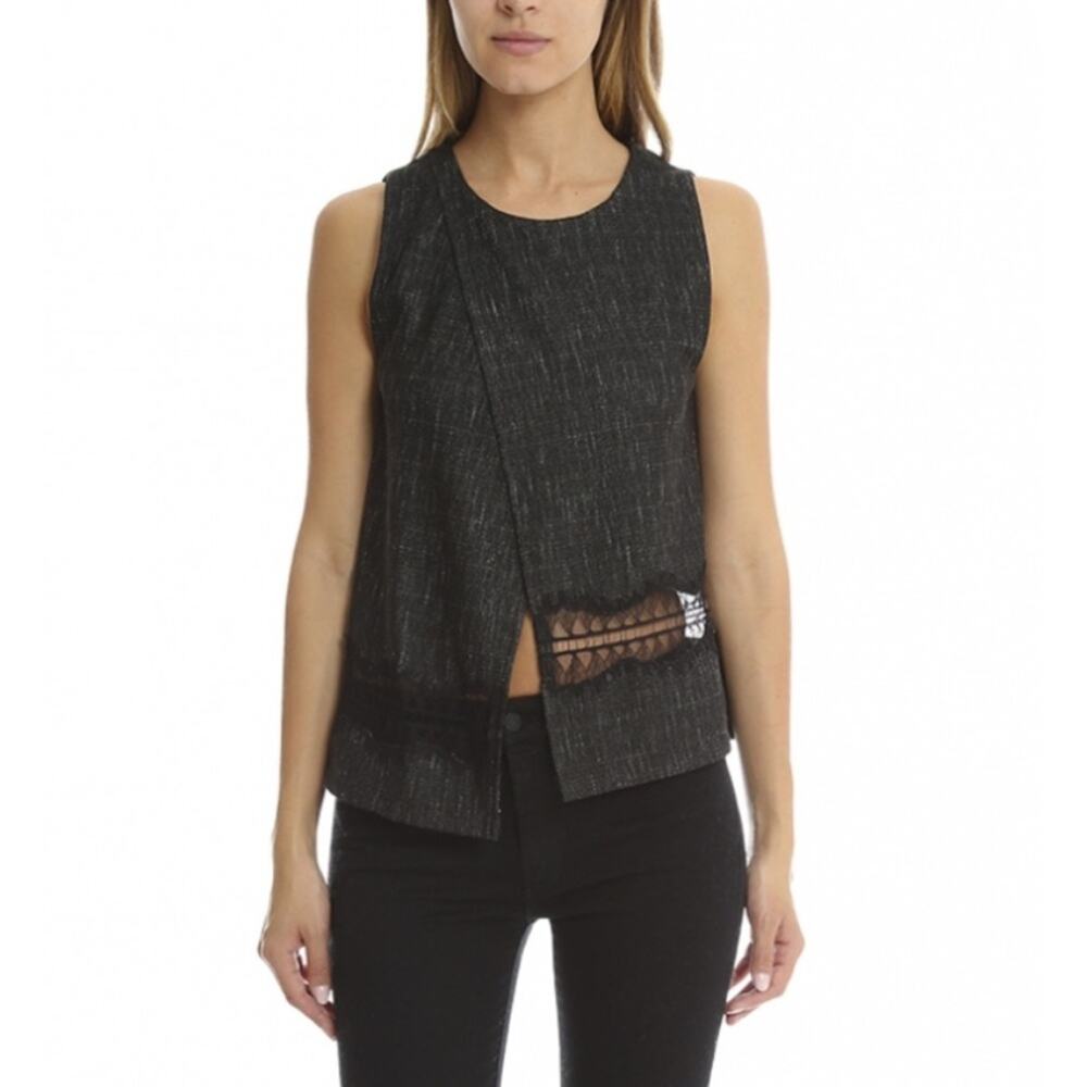 Thakoon Addition Crossover Woven Gray Lace Tank size 6